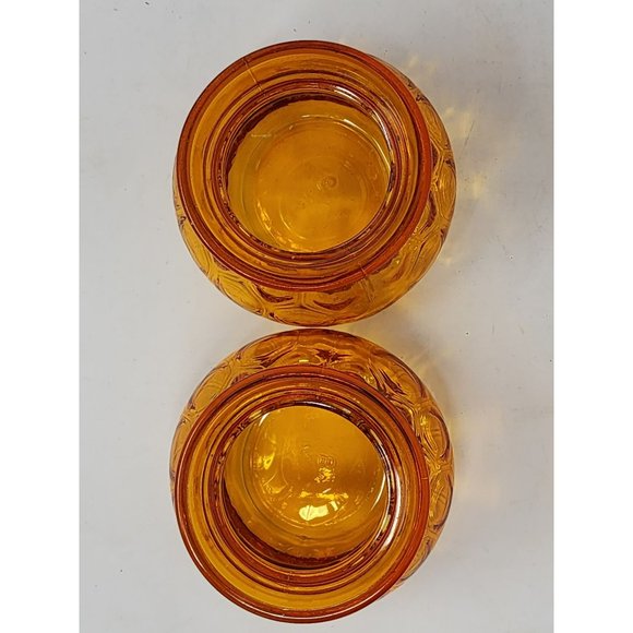 Set Of 2 Vintage Thumbprint Orange Round Glass Votive Candle Holders/Jars - Picture 4 of 10